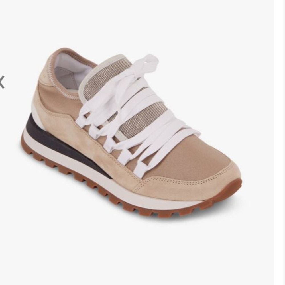 BRUNELLO CUCINELLI Gold Suede & Metallic Jersey Monili Sneaker